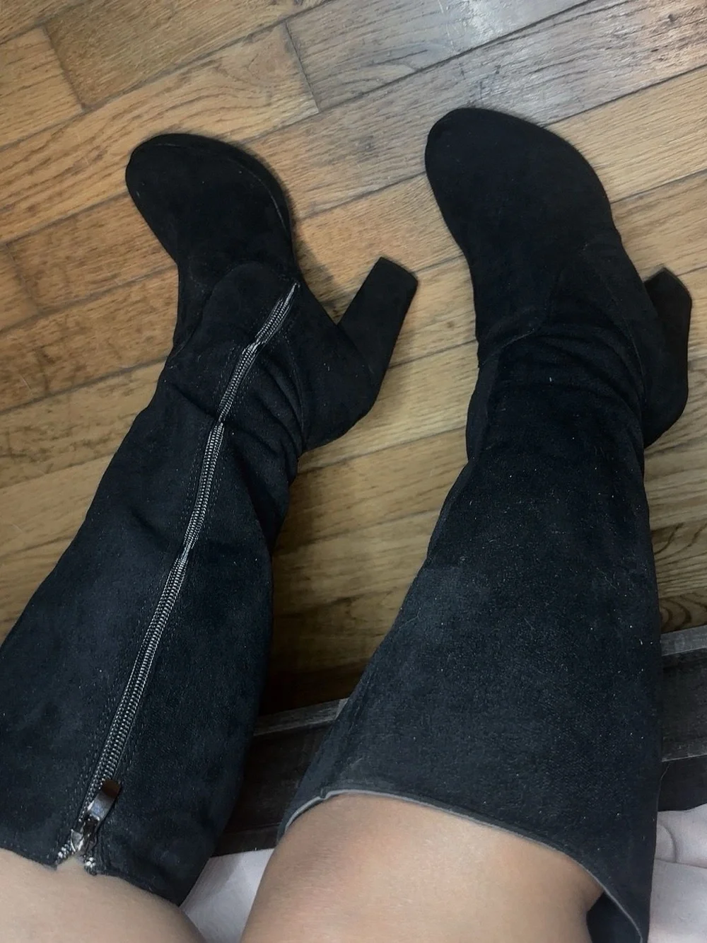 Women's Black Over-the-Knee Suede Block Heel Boots